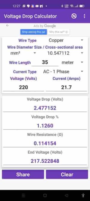 Voltage Drop Calculation 10Sqmm